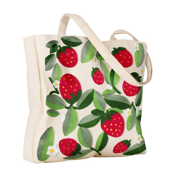 Millennial Bee Handbags - New! Strawberry Embroidery Tote Bag (4859)